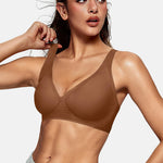 OEAK Womens Deep V Bras Wireless Comfortable Bra Supportive No Underwire Bras Tshirt Push Up Bralettes Plunge Seamless Bra Cinnamon XXL