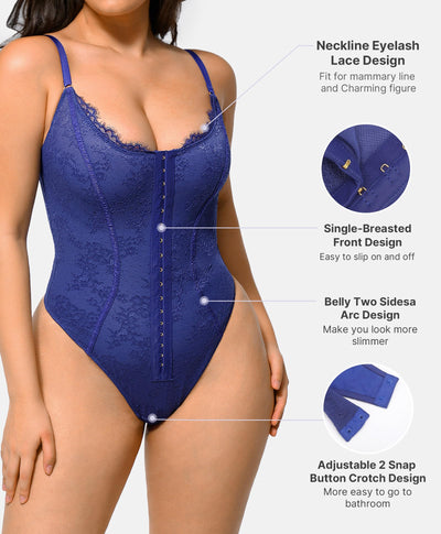 SHAPELLX Lace Bodysuit for Women Tummy Control Shapewear Body Suits One Piece Body Shaper Thongs M
