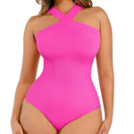 Lover-Beauty Body Suits for Women Tummy Control Shapewear Criss Cross Halter Top Bodysuit Thong Body Suit Pink Bodysuit Plus Size