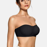 Vertvie Womens Strapless Bra Jelly Push Up Seamless Bandeau Bra Wireless Non Slip Silicone Tube Top Bras Padded Bralette(Airy Black,Small)
