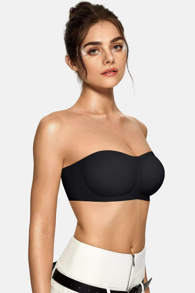 Vertvie Womens Strapless Bra Jelly Push Up Seamless Bandeau Bra Wireless Non Slip Silicone Tube Top Bras Padded Bralette(Airy Black,Small)