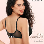 BRABIC Minimizer Bras for Women Full Coverage Seamless Unlined Lace Bra with Underwire Support for Large Breasts, T-Shirt Bra, 38D, Black