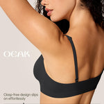OEAK Womens Comfortable Triangle Bras No Underwire Sexy Plunge Unlined Bralette Pull On Bra Seamless Everyday Tshirt Bras Black,XS