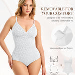 BRABIC Lace Bodysuit for Women Tummy Control Shapewear Sleeveless Tops V-Neck Backless Camisole Jumpsuit Shaper (White, Large)
