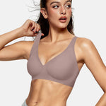 OEAK Womens Deep V Bras Wireless Comfortable Bra Supportive No Underwire Bras Tshirt Push Up Bralettes Plunge Seamless Bra Grey S