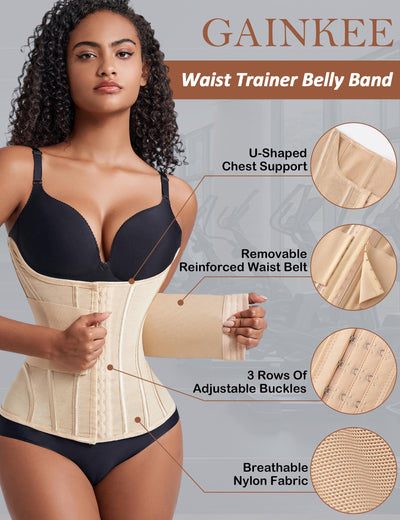 GainKee Women Waist Trainer Trimmer Cincher Corset Tummy Control Body Shaper Workout Sweat Band Slimmer Belly Belt Girdle Apricot S