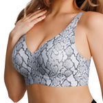 Popilush Wireless Bras for Women Comfortable Bra Seamless Bralette Full Coverage Deep V Snake Print Bra with Wide Straps