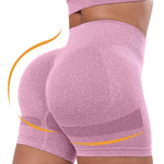 CHRLEISURE Women's 4 Packs Workout Gym Shorts, High Waisted Butt Lifting Scrunch Butt Seamless Booty Shorts(Black,DGray,Pink,Blue,M)