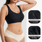 BRABIC Compression Bra Post Sugery Zipper Front Closure Bras for Women Supportive Surgical Bra with Adjustable Straps (Black,Medium)