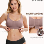 BRABIC Front Closure Post Surgery Compression Bras for Women Mastectomy Bra with Adjustable Straps Wirefree Purple Brown