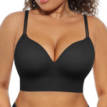 FeelinGirl Wireless Supportive Push Up Bras for Women No Underwire Bralette Comfortable Seamless Tshirt Low Back Bra with Padded for Everyday Black M