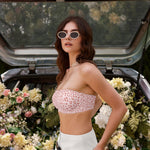 OEAK Womens Strapless Bras Jelly Push Up Bandeau Bra Non Slip Wireless Supportive Padded Bras Seamless Comfortable Tube Bra Leopard Pink M