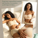 PRETTYWELL Strapless Bra for Women Comfort Non-Slip Seamless Padded Bandeau Bras Wireless Tube Top Bra with Multi-Way Straps Beige