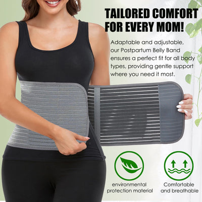 MAMODY Postpartum Belly Wrap, Postpartum Belly Band, Abdominal Binder (Polyester Made with Bamboo Charcoal Fiber),S/M