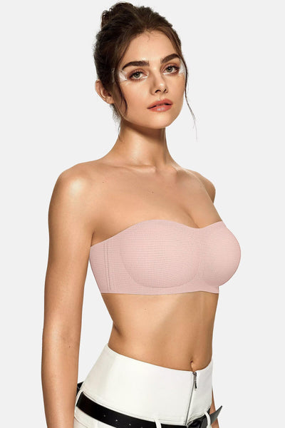 Vertvie Womens Strapless Bra Jelly Push Up Seamless Bandeau Bra Wireless Non Slip Silicone Tube Top Bras Padded Bralette(Airy Nude,Small)