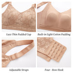 Luckfire Womens Comfortable Minimizer V Neck Bras No Underwire,Lace Thin Padded Full Coverage Anti-Sagging & Side Support Nude