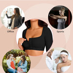 EUYZOU Arm Compression Sleeves for Women Post Surgery Front Closure Bra Slimming Arm Lipo Shapewear Top Square Neck - Black XL