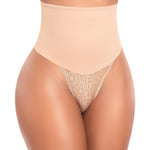 Werena Tummy Control Thong Shapewear for Women High Waist Shaping Thong Panties Body Shaper Lace Underwear (Lace Beige-5, Small)