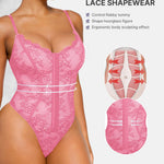 SHAPELLX Lace Bodysuit for Women Tummy Control Shapewear Backless Body Suits One Piece Body Shaper Thongs Small