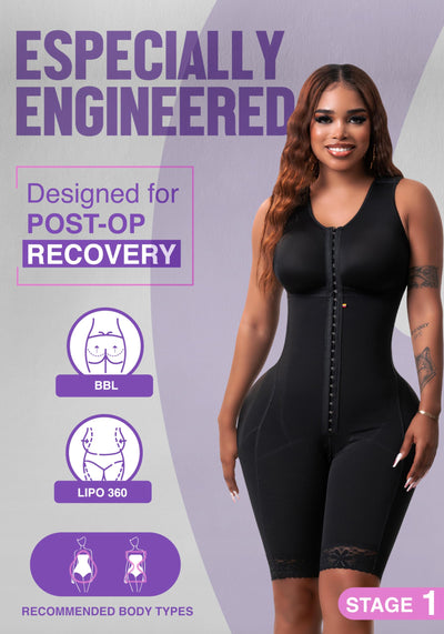 Snatched Body - Women's Stage 1 Faja Colombianas with Bra Shapewear BBL Post Surgery Compression Garment Butt Lifting Black 2XL