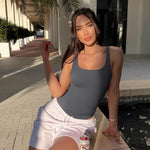 OQQ Women's 3 Piece Bodysuits Sexy Ribbed Sleeveless Square Neck Tank Tops Leotard 2025 Trendy Outfits Black Darkgrey Beige