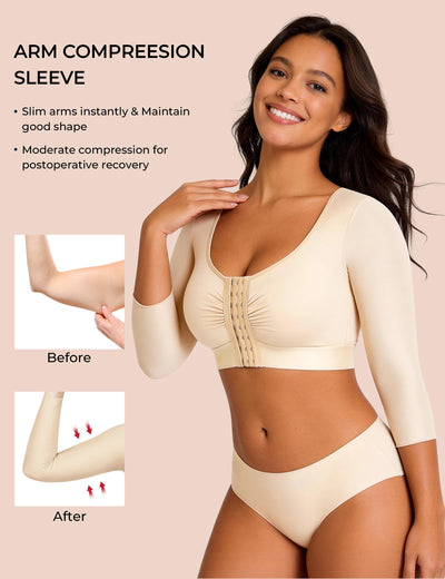 EUYZOU Arm Compression Sleeves for Women Post Surgery Front Closure Bra Slimming Arm Lipo Shapewear Top - Nude XXL