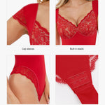 Popilush Lace Tops for Women Body Suits Tummy Control Shapewear Bodysuit V Neck Holiday Party Date Night Outfit Thong Body Shaper