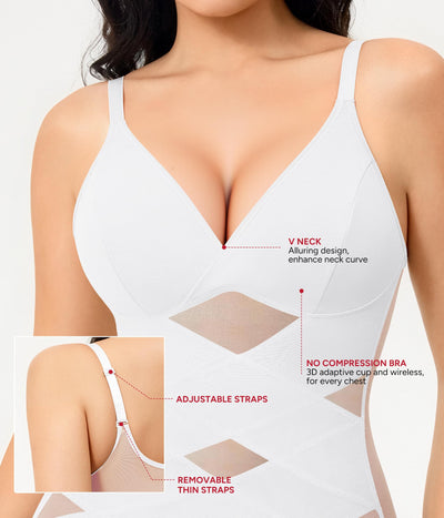 Nebility Compression Tanks for Women Shapewear Tank Tops Tummy Control Body Shaper V Neck Mesh Camisole (White, 3X-Large)