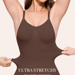 BRABIC Waist Trainer Bodysuit for Women Tummy Control Shapewear Round Neck Seamless Butt Lifter Full Body Shaper (Large, Chocolate Brown Mid Thigh)