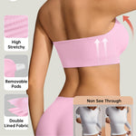OEAK Supportive Strapless Bras for Women Push Up Wireless Bandeau Bra Non Slip Seamless Bras Comfortable Padded Bralette Sweet Pink M