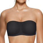 Vertvie Womens Strapless Bra Jelly Push Up Seamless Bandeau Bra Wireless Non Slip Silicone Tube Top Bras Padded Bralette(Airy Black,Small)