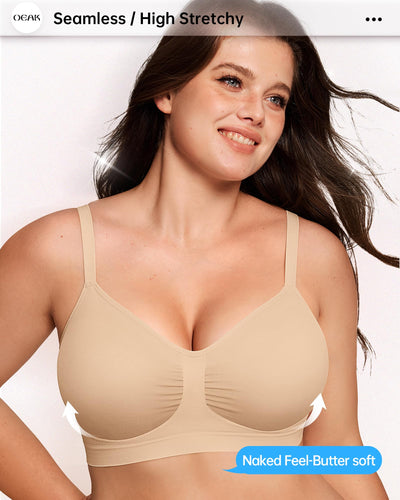 OEAK Bralettes for Women with Support Comfortable Wireless Bras Seamless Bralette No Underwire Bra Cute Everyday Tshirt Bras Nude S
