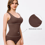 Nebility Women's 2 Piece Bodysuit Shapewear Tummy Control Seamless Round Neck Body Shaper Tank Top BodySuit(Black/Brown 2pk,X-Small-Small)
