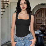 EUYZOU Shapewear Tummy Control Compression Tank Tops for Women Seamless Square Neck Body Shaper Wide Strap Camisole, Black L