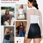 Nebility Women Long Sleeve Bodysuit Turtleneck - Mesh Shapewear Body Suit Tops Thong Going Out Tops Fall Outfits