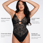 Popilush Lace Bodysuit Shapewear Tummy Control Big Bust V Neck Corset Body Suits Sleeveless Going Out Tops Plus Size