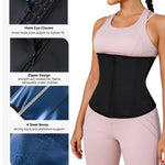 Nebility Waist Trainer for Women Corset Shapewear with Zipper Sweat Waist Trimmer Faja Body Shaper Workout Waist Cincher (Black-blue, X-Small)