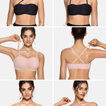 Vertvie Womens Strapless Bra Jelly Push Up Seamless Bandeau Bra Wireless Non Slip Silicone Tube Top Bras Padded Bralette(Airy Black,Small)