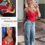 FeelinGirl Lace Shapewear Bodysuit Tummy Control V-Neck Sleeveless Tank Top