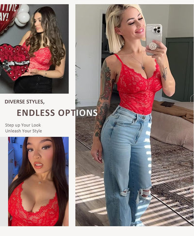FeelinGirl Lace Shapewear Bodysuit Tummy Control V-Neck Sleeveless Tank Top