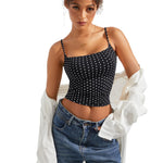 SUUKSESS Women Double Line Square Neck Tank Top Summer Going Out Tops Sleeveless Basic Cami Shirts (Black Polka Dots, L)