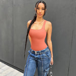 OQQ Women's 3 Piece Bodysuits Sexy Ribbed Sleeveless Square Neck Tank Tops Leotard 2025 Trendy Outfits Black Coral orange White