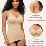 BRABIC Compression Tank Top for Women - Compression Tanks Shapewear Tummy Control Body Shaper V Neck Camisole Tops(Beige, Medium)