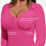 FeelinGirl Compression Long Sleeve Shirts for Women Shapewear Tummy Control Slimming Body Shaper V Neck Shapewear Top Pink Large