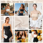 ONEW Strapless Bandeau Bras for Women Seamless Wireless Tube Top Non-Padded Bralette with Clear Bra Straps,White,X-Large