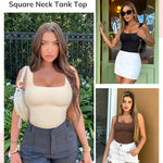 LODAY Compression Tank Tops for Women Shapewear Tummy Control Body Shaper Square Neck Camisole Tops(White,Small)