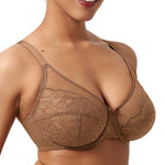 HSIA Minimizer Bras for Women Enchante Full Coverage Underwire Bras Plus Size Lifting Floral Lace Bra for Heavy Breast Coffee