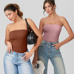 OQQ Womens Tube Bodysuits Strapless Basic Sleeveless Ruched Stretch Classic-Fit Tops Sexy Bodysuits Caramel