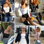 CYDREAM Long Sleeve Bodysuits for Women - Square Neck Shapewear Bodysuit Tops Going Out Body Suits Shirt Leotard (White, Small)