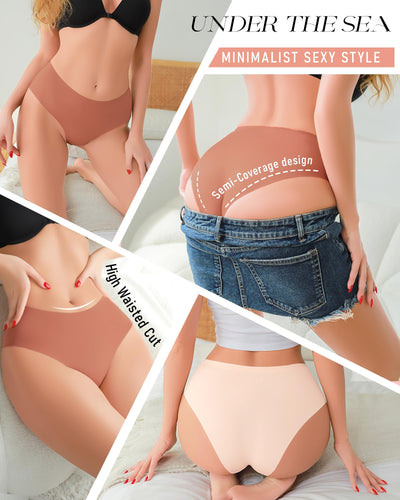 UNDER THE SEA Seamless Underwear for Women Plus Size Mid Rise Lingerie Brief Sexy No Show Panties Lingerie Cheeky Clothing Clothes outfits Apparel Gift Overnight Delivery Items Fashion 5 Pack XS-3XL